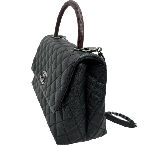 【CHANEL/シャネル】 マトラッセ ココハンドル29 A92991 2WAY ショルダーバッグ 保カード＆シール有 ハンドバッグ 23番台（2016年頃） キャビアスキン/リザード ブラック/シルバー金具 レディース【中古】【真子質店】【BL】【MoKKMo】