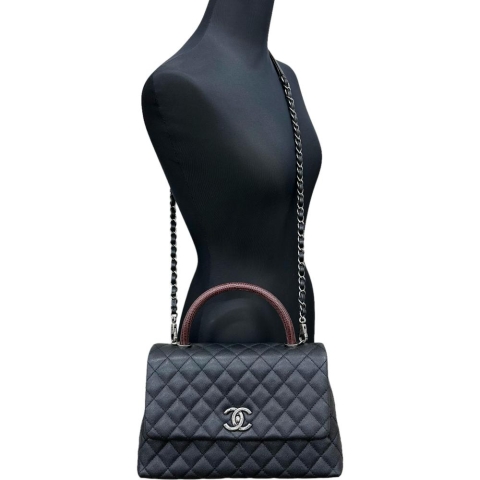 【CHANEL/シャネル】 マトラッセ ココハンドル29 A92991 2WAY ショルダーバッグ 保カード＆シール有 ハンドバッグ 23番台（2016年頃） キャビアスキン/リザード ブラック/シルバー金具 レディース【中古】【真子質店】【BL】【MoKKMo】