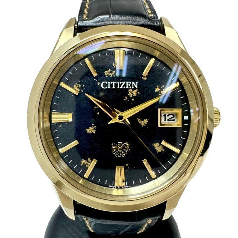 【CITIZEN/シチズン】 ザ・シチズン AQ4103-16E/A060-A1CT402  世界限定350本 エコドライブ 腕時計 チタン/レザー ソーラー 砂子蒔き黒和紙文字盤/黒革ベルト メンズ【中古】【真子質店】【GD】【TMoMox】