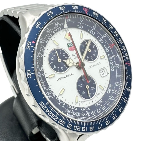 【TAG HEUER/タグホイヤー】 パイロットクロノ GMT 200ｍｍ 530.806K 腕時計 ステンレススチール クオーツ ホワイト文字盤/ブルーベゼル メンズ【中古】【真子質店】【GD】【SDY】