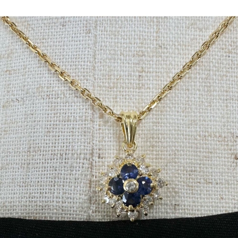 サファイア 0.45ct ダイヤモンド 0.3ct ネックレス K18ゴールド 18金 5.6g 40cm レディース【中古】【真子質店】【NN】【YMaMi】