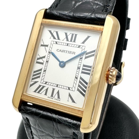 【CARTIER/カルティエ】 タンクソロSM W1018755(2743)  腕時計 K18YGイエローゴールド/レザー/ステンレス クオーツ シルバー文字盤/黒革 レディース【中古】【真子質店】【BL】【DMoxx】