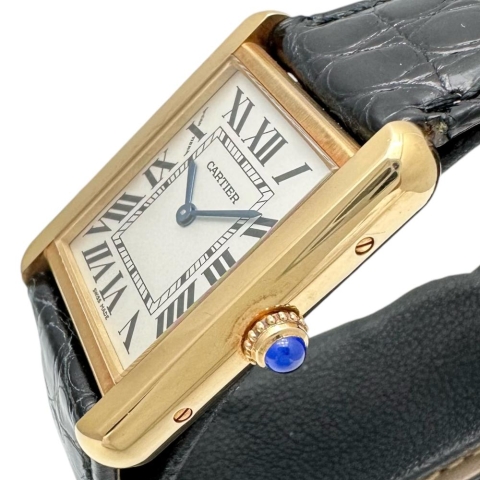 【CARTIER/カルティエ】 タンクソロSM W1018755(2743)  腕時計 K18YGイエローゴールド/レザー/ステンレス クオーツ シルバー文字盤/黒革 レディース【中古】【真子質店】【BL】【DMoxx】