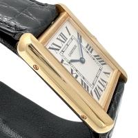 【CARTIER/カルティエ】 タンクソロSM W1018755(2743)  腕時計 K18YGイエローゴールド/レザー/ステンレス クオーツ シルバー文字盤/黒革 レディース【中古】【真子質店】【BL】【DMoxx】