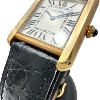 【CARTIER/カルティエ】 タンクソロSM W1018755(2743)  腕時計 K18YGイエローゴールド/レザー/ステンレス クオーツ シルバー文字盤/黒革 レディース【中古】【真子質店】【BL】【DMoxx】