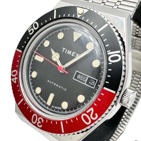 【TIMEX/タイメックス】 M79 デイデイト  コークカラー　裏スケ 腕時計 ステンレススチール 自動巻き/オートマ 黒文字盤/赤黒ベゼル メンズ【中古】【真子質店】【NN】【IIx】