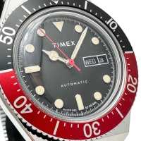 【TIMEX/タイメックス】 M79 デイデイト  コークカラー　裏スケ 腕時計 ステンレススチール 自動巻き/オートマ 黒文字盤/赤黒ベゼル メンズ【中古】【真子質店】【NN】【IIx】