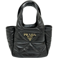 【PRADA/プラダ】 1BG450 ナッパレザー　ステッチ トートバッグ レザー ブラック/ゴールド金具 レディース【中古】【真子質店】【BL】【Ixxx】