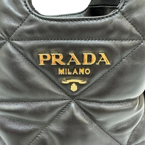 【PRADA/プラダ】 1BG450 ナッパレザー　ステッチ トートバッグ レザー ブラック/ゴールド金具 レディース【中古】【真子質店】【BL】【Ixxx】