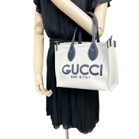 【GUCCI/グッチ】 GUCCIプリント ミニ 772144 2WAYショルダーバッグ  ハンドバッグ コットンリネン/レザー ベージュ/ネイビー レディース【中古】【真子質店】【BL】【IIDD】