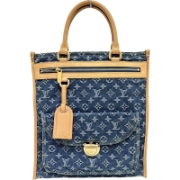 【LOUIS VUITTON/ルイ・ヴィトン】 フラットショッパー M95018 トートバッグ モノグラムデニム/ヌメ革 青/茶革/ゴールド金具 レディース【中古】【真子質店】【BL】【IDxx】