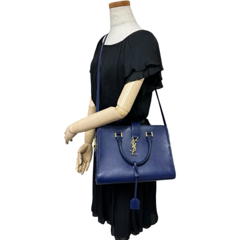 【YVES SAINT LAURENT/イヴ・サンローラン】 カバス 357395 2WAYバッグ ショルダー ハンドバッグ レザー 青革/ゴールド金具 レディース【中古】【真子質店】【BL】【IxTMa】