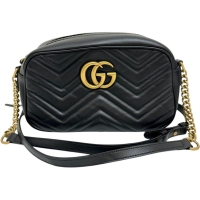 【GUCCI/グッチ】 GGマーモント GP 447632 チェーンショルダー ショルダーバッグ レザー/GP 黒革/金金具 レディース【中古】【真子質店】【BL】【SSx】