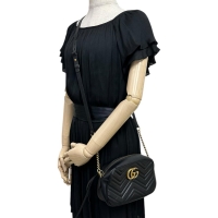 【GUCCI/グッチ】 GGマーモント GP 447632 チェーンショルダー ショルダーバッグ レザー/GP 黒革/金金具 レディース【中古】【真子質店】【BL】【SSx】