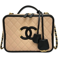 【CHANEL/シャネル】 CCフィリグリー チェーンバニティバッグ A93342 カード/シール付き ショルダーバッグ 26番台（2018～2019年 キャビアスキン ベージュ/ブラック/ゴールド金具 レディース【中古】【真子質店】【BL】【MaMaxx】