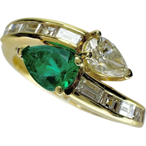 16号 エメラルド 0.41ct ダイヤモンド 0.80ct リング・指輪 K18ゴールド 18金 5.5g レディース【中古】【真子質店】【NN】【IIxx】
