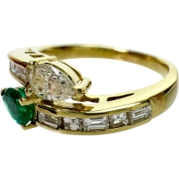 16号 エメラルド 0.41ct ダイヤモンド 0.80ct リング・指輪 K18ゴールド 18金 5.5g レディース【中古】【真子質店】【NN】【IIxx】