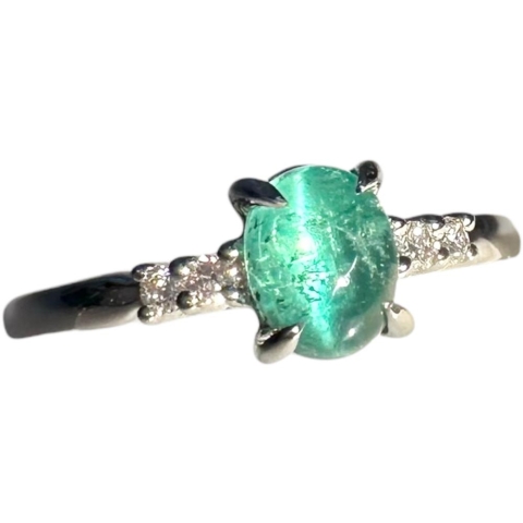 8号 エメラルドキャッツアイ 0.50ct ダイヤモンド 0.05ct リング・指輪 Pt950プラチナ 3.7g レディース【中古】【真子質店】【NN】【TMaI】