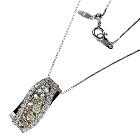 マルチカラー ダイヤモンド 1.00ct ネックレス K18WGホワイトゴールド 18金 5.8g 45cm レディース【中古】【真子質店】【NN】【MiMix】