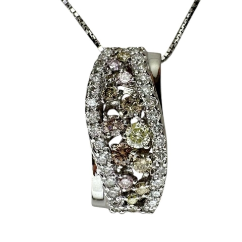 マルチカラー ダイヤモンド 1.00ct ネックレス K18WGホワイトゴールド 18金 5.8g 45cm レディース【中古】【真子質店】【NN】【MiMix】