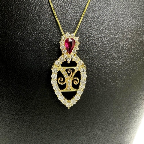 ルビー 0.48ct ダイヤモンド 計1.24ct ネックレス K18ゴールド 18金 44g 6.6cm レディース【中古】【真子質店】【NN】【IMaMiMa】