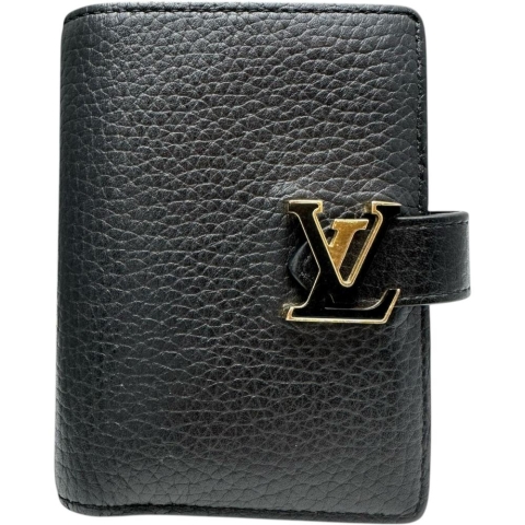 【LOUIS VUITTON/ルイ・ヴィトン】 ヴェルティカル ウォレット コンパクト M81561 二つ折り財布 レザー ブラック革/ゴールド金具 レディース【中古】【真子質店】【BL】【DYx】