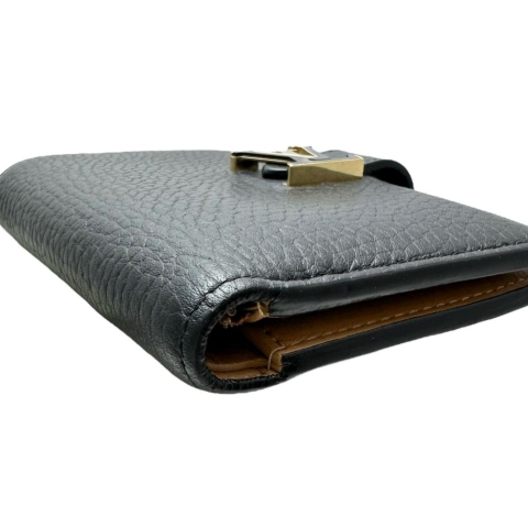 【LOUIS VUITTON/ルイ・ヴィトン】 ヴェルティカル ウォレット コンパクト M81561 二つ折り財布 レザー ブラック革/ゴールド金具 レディース【中古】【真子質店】【BL】【DYx】