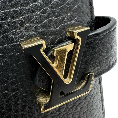 【LOUIS VUITTON/ルイ・ヴィトン】 ヴェルティカル ウォレット コンパクト M81561 二つ折り財布 レザー ブラック革/ゴールド金具 レディース【中古】【真子質店】【BL】【DYx】