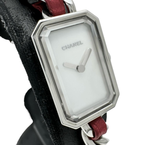【CHANEL/シャネル】 プルミエール ロック H5313 限定1000本 腕時計 ステンレススチール/シェル クオーツ ホワイトシェル文字盤/赤革ベルト レディース【中古】【真子質店】【GD】【TxMoK】