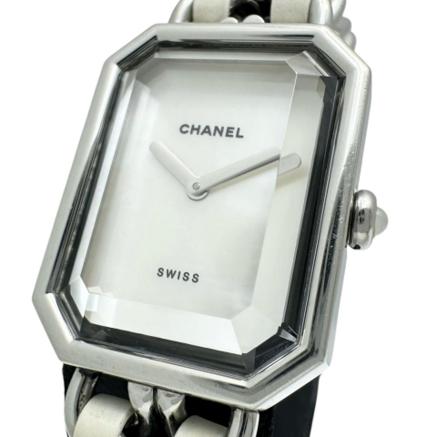 【CHANEL/シャネル】 プルミエールL H1639 電池交換済 腕時計 ステンレススチール/レザー クオーツ シェル文字盤/ホワイト革ベルト レディース【中古】【真子質店】【GD】【IKxMo】