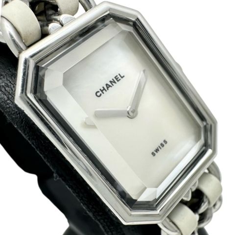【CHANEL/シャネル】 プルミエールL H1639 電池交換済 腕時計 ステンレススチール/レザー クオーツ シェル文字盤/ホワイト革ベルト レディース【中古】【真子質店】【GD】【IKxMo】