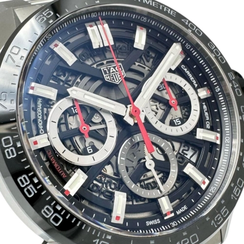 【TAG HEUER/タグホイヤー】 カレラ CBG2010 ホイヤー02 スケルトン 腕時計 ステンレススチール 自動巻き/オートマ 黒文字盤/銀ベルト メンズ【中古】【真子質店】【GD】【TSKx】