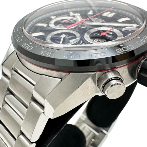 【TAG HEUER/タグホイヤー】 カレラ CBG2010 ホイヤー02 スケルトン 腕時計 ステンレススチール 自動巻き/オートマ 黒文字盤/銀ベルト メンズ【中古】【真子質店】【GD】【TSKx】