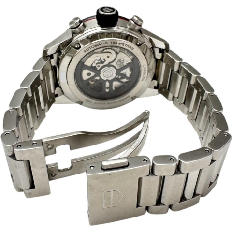【TAG HEUER/タグホイヤー】 カレラ CBG2010 ホイヤー02 スケルトン 腕時計 ステンレススチール 自動巻き/オートマ 黒文字盤/銀ベルト メンズ【中古】【真子質店】【GD】【TSKx】