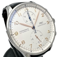 【IWC/インターナショナルウォッチカンパニー】 ポルトギーゼ クロノ IW371401 腕時計 ステンレススチール/レザー 自動巻き/オートマ 銀文字盤/黒革 メンズ【中古】【真子質店】【BL】【MaKMiD】