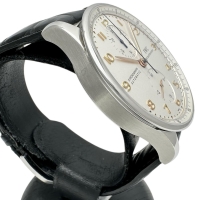 【IWC/インターナショナルウォッチカンパニー】 ポルトギーゼ クロノ IW371401 腕時計 ステンレススチール/レザー 自動巻き/オートマ 銀文字盤/黒革 メンズ【中古】【真子質店】【BL】【MaKMiD】