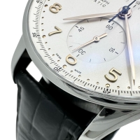 【IWC/インターナショナルウォッチカンパニー】 ポルトギーゼ クロノ IW371401 腕時計 ステンレススチール/レザー 自動巻き/オートマ 銀文字盤/黒革 メンズ【中古】【真子質店】【BL】【MaKMiD】