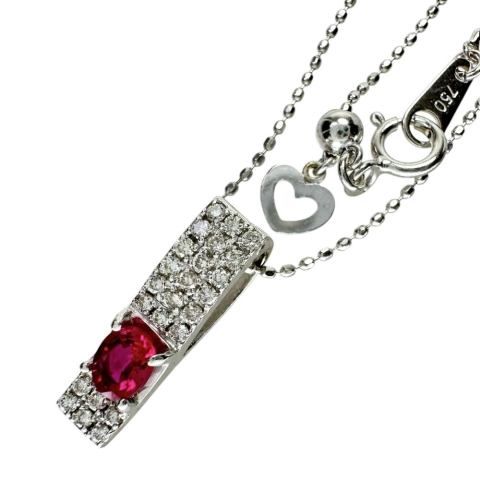 ルビー 0.26ct ダイヤモンド 0.17ct ネックレス K18WGホワイトゴールド 18金 2.8g 45cm レディース【中古】【真子質店】【NN】【DDx】