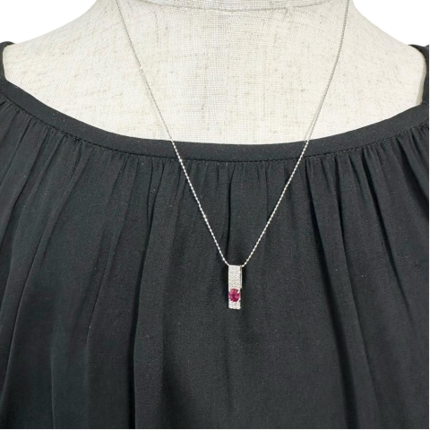 ルビー 0.26ct ダイヤモンド 0.17ct ネックレス K18WGホワイトゴールド 18金 2.8g 45cm レディース【中古】【真子質店】【NN】【DDx】