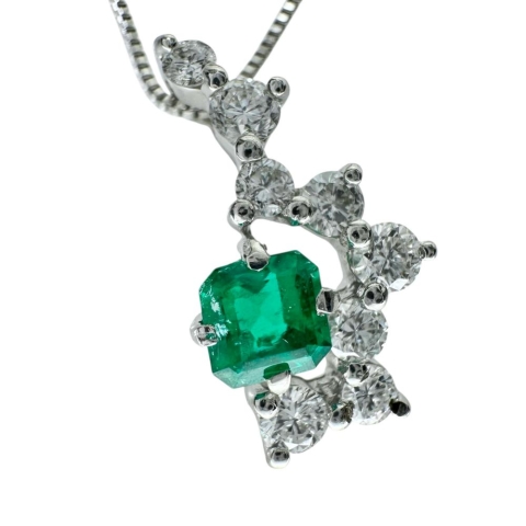 エメラルド 0.276ct ダイヤモンド 0.31ct ネックレス K18WGホワイトゴールド 18金 2.7g 50cm レディース【中古】【真子質店】【NN】【DMiD】