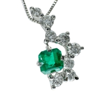 エメラルド 0.276ct ダイヤモンド 0.31ct ネックレス K18WGホワイトゴールド 18金 2.7g 50cm レディース【中古】【真子質店】【NN】【DMiD】
