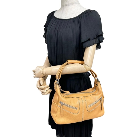 【TOD’S/トッズ】 ドライビング ワンショルダー ショルダーバッグ レザー ベージュ/シルバー金具 レディース【中古】【真子質店】【BL】【IDMa】