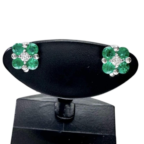 エメラルド 計0.24×2ct ダイヤモンド 0.02×2ct ピアス Pt900プラチナ 1.4g レディース【中古】【真子質店】【NN】【DKMa】