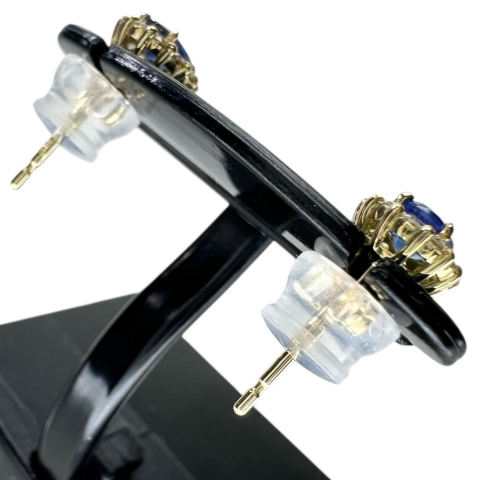 サファイア 0.28×2ct ダイヤモンド 計0.08×2ct ピアス K18ゴールド 18金 1.1g レディース【中古】【真子質店】【NN】【MaSY】