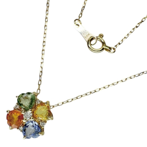マルチカラーサファイア 1.22ct ダイヤモンド 0.05ct ネックレス K18ゴールド 18金 1.8g 40cm レディース【中古】【真子質店】【NN】【MaYMa】