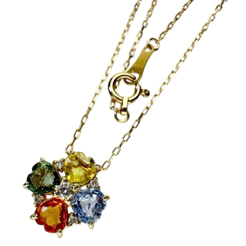 マルチカラーサファイア 1.18ct ダイヤモンド 0.05ct ネックレス K18ゴールド 18金 1.8g 40cm レディース【中古】【真子質店】【NN】【MaYMa】