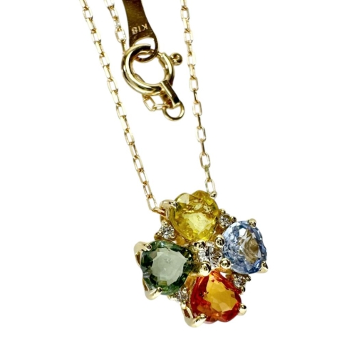 マルチカラーサファイア 1.18ct ダイヤモンド 0.05ct ネックレス K18ゴールド 18金 1.8g 40cm レディース【中古】【真子質店】【NN】【MaYMa】