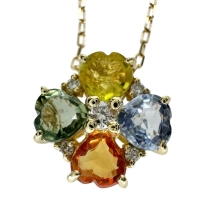 マルチカラーサファイア 1.18ct ダイヤモンド 0.05ct ネックレス K18ゴールド 18金 1.8g 40cm レディース【中古】【真子質店】【NN】【MaYMa】