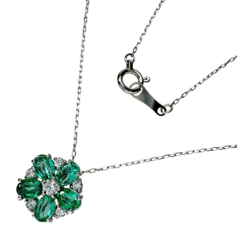 エメラルド 0.74ct ダイヤモンド 0.15ct ネックレス Pt900プラチナ/Pt850プラチナ 2.1g 40cm レディース【中古】【真子質店】【NN】【MaMiMo】