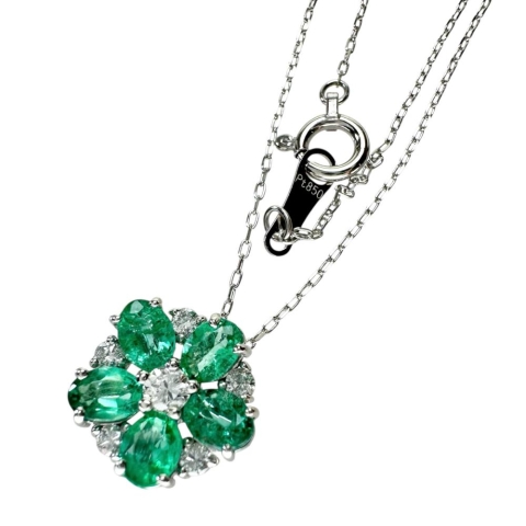 エメラルド 0.75ct ダイヤモンド 0.15ct ネックレス Pt900プラチナ/Pt850プラチナ 2.1g 40cm レディース【中古】【真子質店】【NN】【MaMiMo】